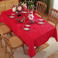 thumbnail image 2 of SASTYBALE Christmas Tablecloth Jingle Bells Holly Berry Jacquard Waterproof Wrinkle Free Damask Table Cloths, Fabric Table Cover for Xmas, Holiday, Winter, Party, 2 of 7