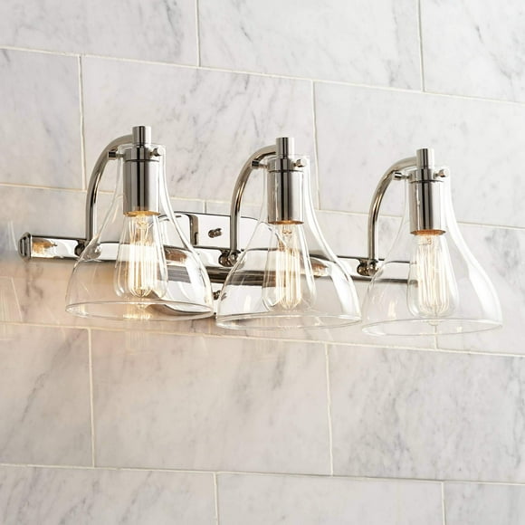 Possini Euro Design Sorren Applique Murale Industrielle Moderne Chrome Argenté Filaire 20 1/2 Pouces Luminaire 3 Lumières Abat-Jour en Verre Clair pour Chambre Chevet Salle de Bain Salon Couloir