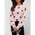 thumbnail image 5 of Women'S Fall Winter Mock Neck Long Sleeve Cute Heart Pattern Loose Knit Pullover Sweaters Color M, 5 of 8