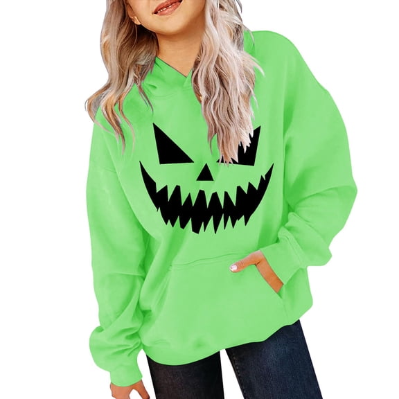Mercatoo Halloween Hooded Sweatshirt for Kids Long Sleeve Pumpkin Printed Tops Boys Girls Warm Peppy Hoodie with Pocket