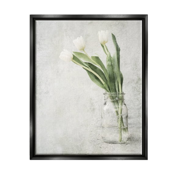 Stupell Asymmetrical Tulips Country Jar Botanical & Floral Painting Black Floater Framed Art Print Wall Art