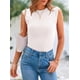 thumbnail image 5 of Remera PRETTYGARDEN de punto acanalado, manga corta ajustada, color blanco roto, talla XXL, 5 of 9