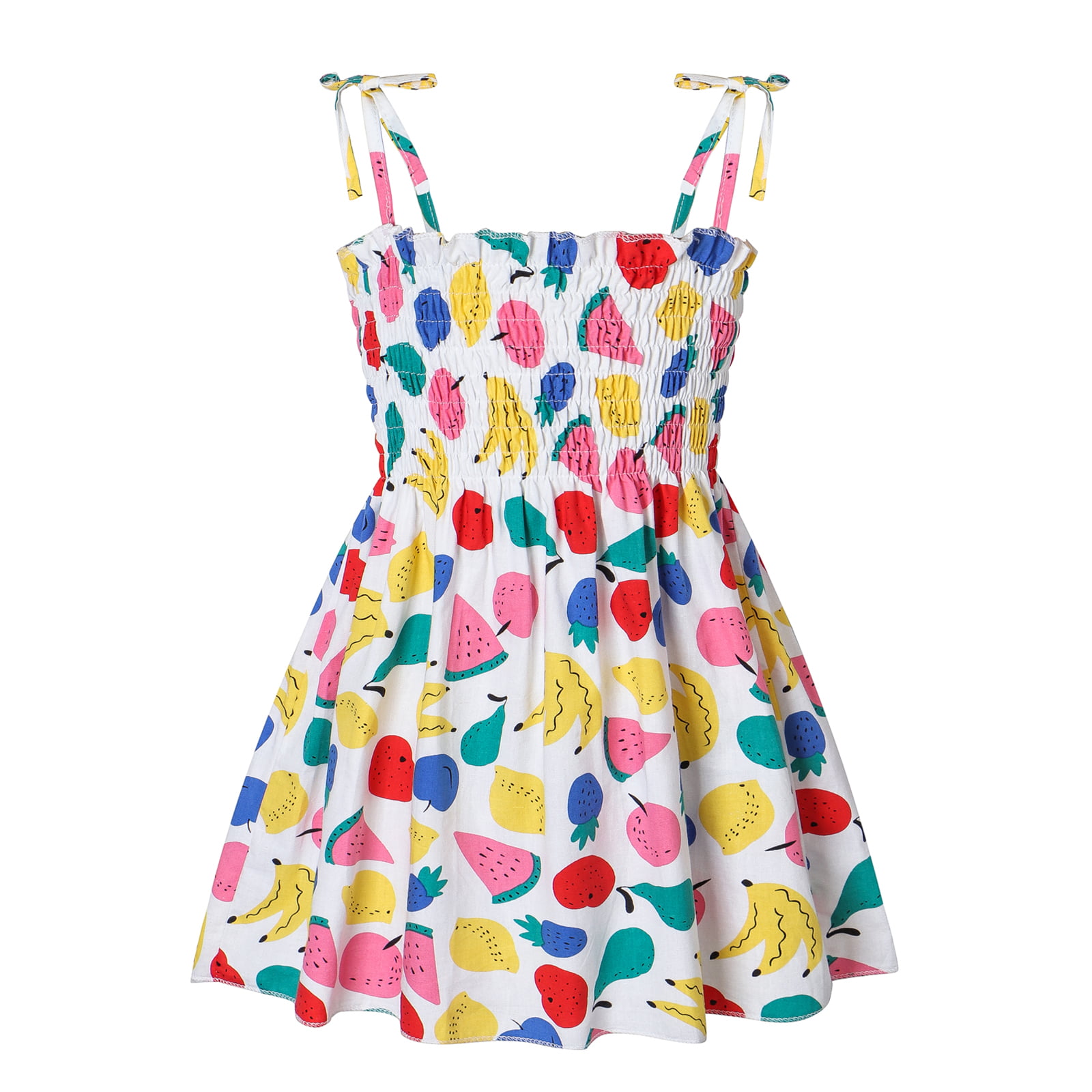 Nituyy Little Girls Summer Smocked Dress Sleeveless Fruit Print A-line ...