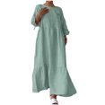 thumbnail image 1 of cfhntfmh Robes Grande Taille pour Femmes Confortables en Coton et Lin Col Rond Robe Décontractée d'Automne avec Bordure avant Manches Longues Maxi Robe, 1 of 6