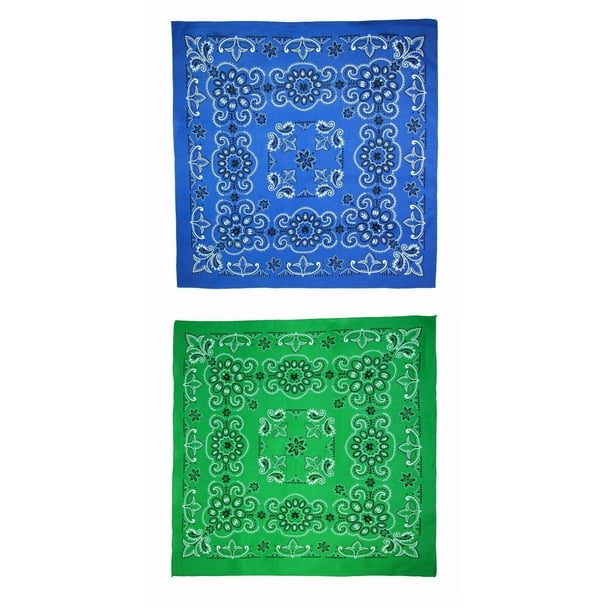MTL Extra Large 27 Inch Cotton Bandanas Blue and Green (Pack of 2)