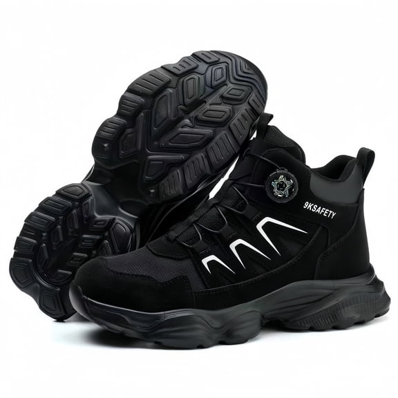 XQJ Steel Toe Boots for Men Industrial Construction Anti-puncture Work Safety Shoes High Top Safety Protective Shoes Black Lightweight Non-Slip Shoes Size 6.5