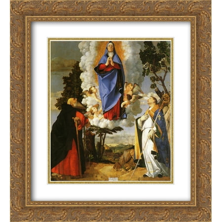 Lorenzo Lotto 2x Matted 20x22 Gold Ornate Framed Art Print 'Asolo Altarpiece, main panel Scene of the Assumption with St. Anthony the Abbot and St. Louis of (Best Place To Sell Gold St Louis)