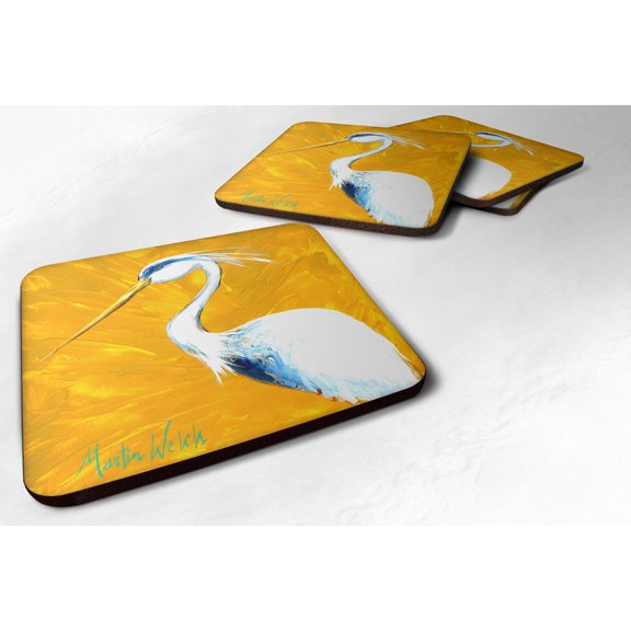 Carolines Treasures MW1016FC Bird - Blue Heron Col Mustard Foam Coaster Set of 4 3 1/2 x 3 1/2 multicolor