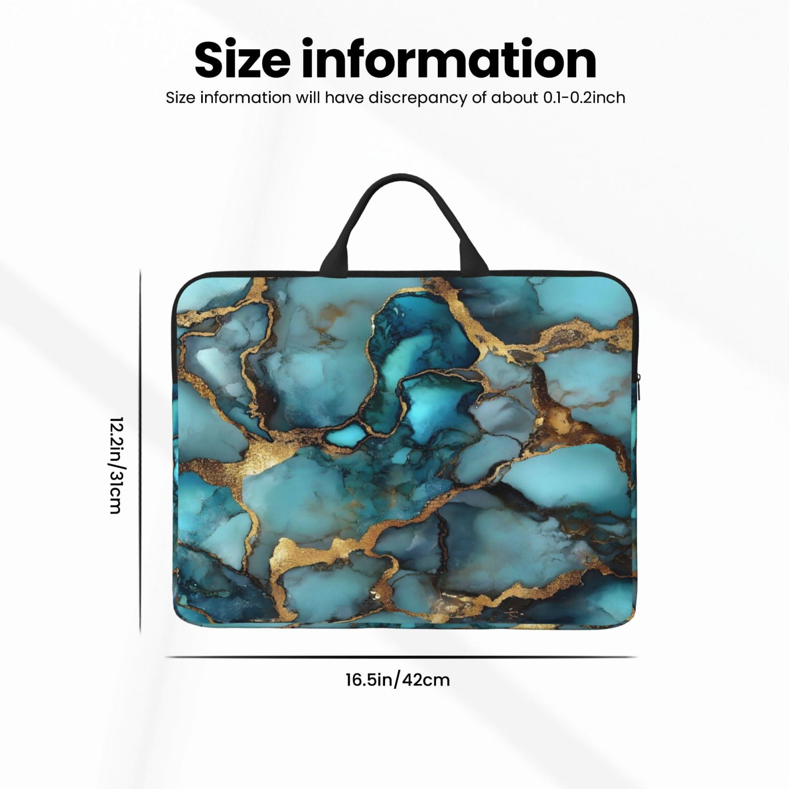 Laptop Sleeve Bag For Women Men 14inch Waterproof Durable Protective Computer Carrying Cover Handle Laptop Case Bag Teal Gold Marble