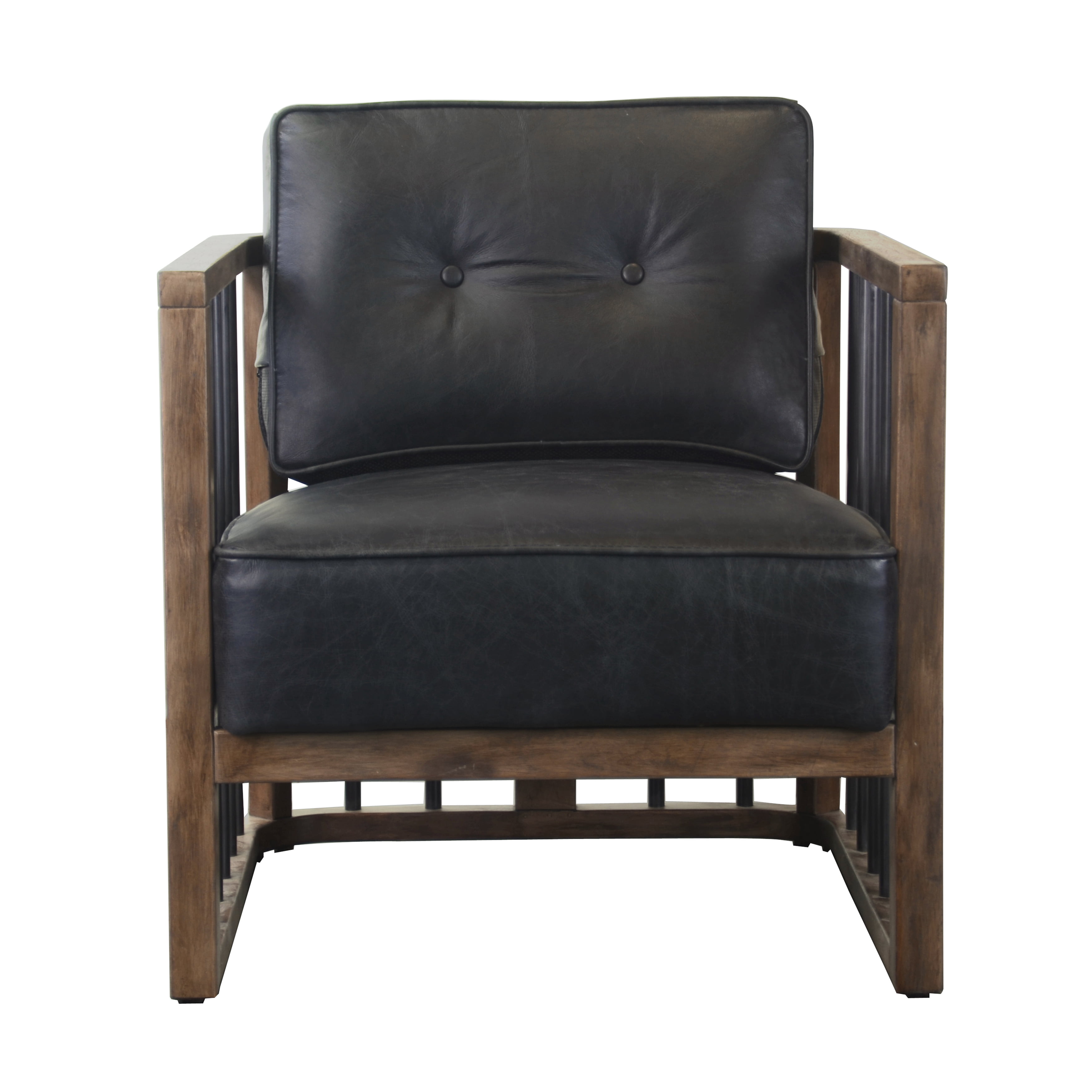 WoodFramed Leather and Metal Accent Chair in Black