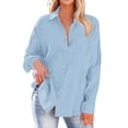 thumbnail image 3 of Womens Button Down Shirts Casual Long Sleeve Cotton Dressy Shirt Oversized Boyfriend Solid Tunic Tops with Pockets, 3 of 5
