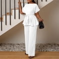 thumbnail image 2 of Women's 2 Piece Outfits Suit Set Short Sleeve Peplum Top Flared Pants Sets Business Pantsuits 2026 White 3XL, 2 of 4