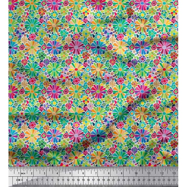 Soimoi Poly Georgette Fabric Aster Flower Print Fabric by Yard 42 Inch Wide