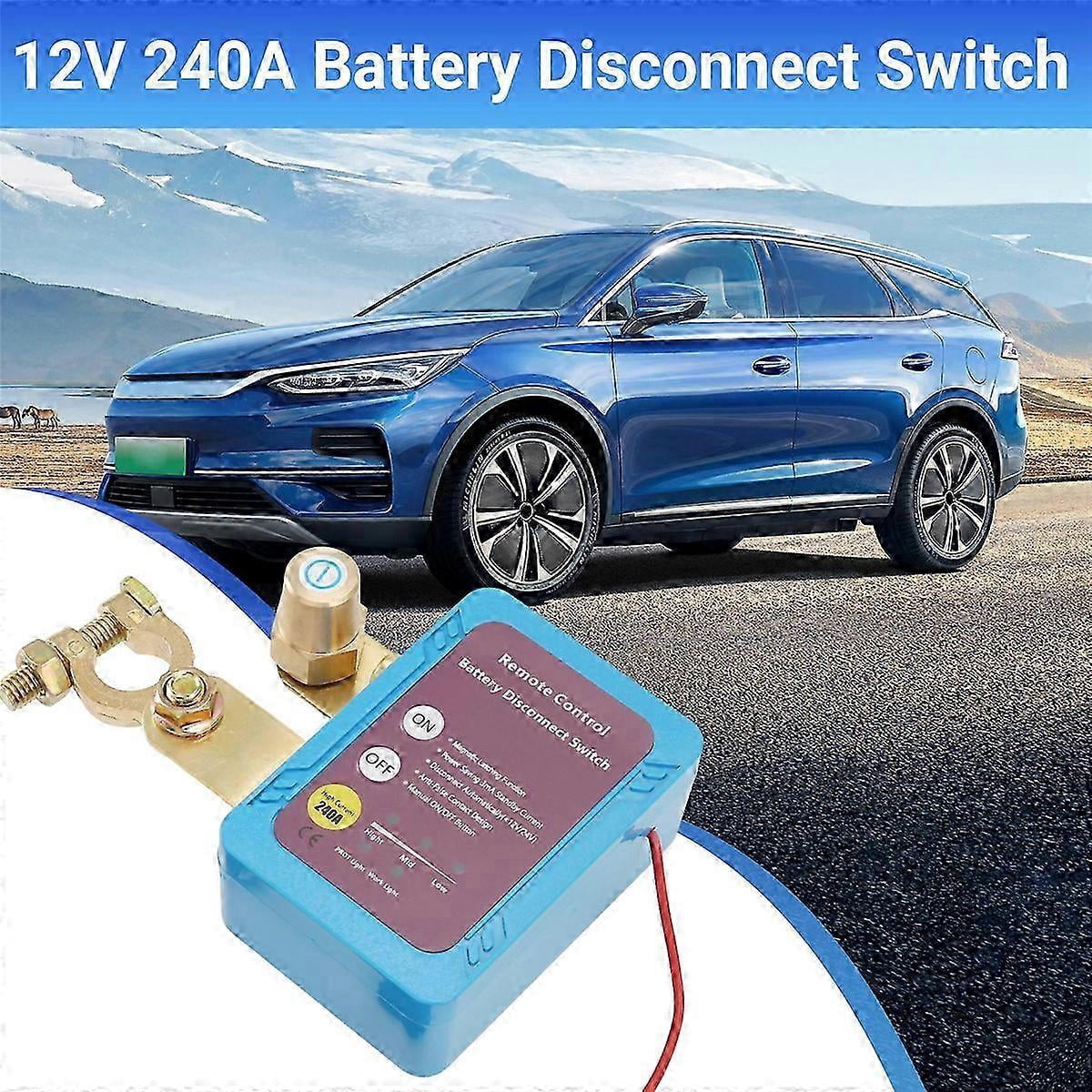 12V 240A Remote Battery Disconnect Switch, Automatic Power Cutoff for Car & RV