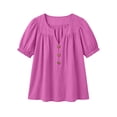 thumbnail image 5 of ZGRBOU Womens Ruffle Puff Sleeve Cotton Linen Tops V Neck Button Down Pleated Shirts Summer Casual Loose Vacasion TShirts, 5 of 7
