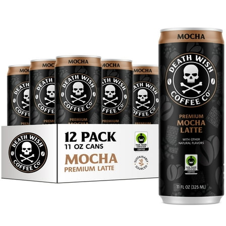Death Wish Coffee Co., Premium Mocha Latte, 100% Colombian Cold Brew Fair Trade™ Coffee, 11 Fl oz Can, 12-pack