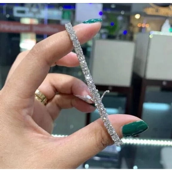 10Ct Lab-Created Diamond Round Cut Tennis Bracelet 14k White Gold Plated Silver