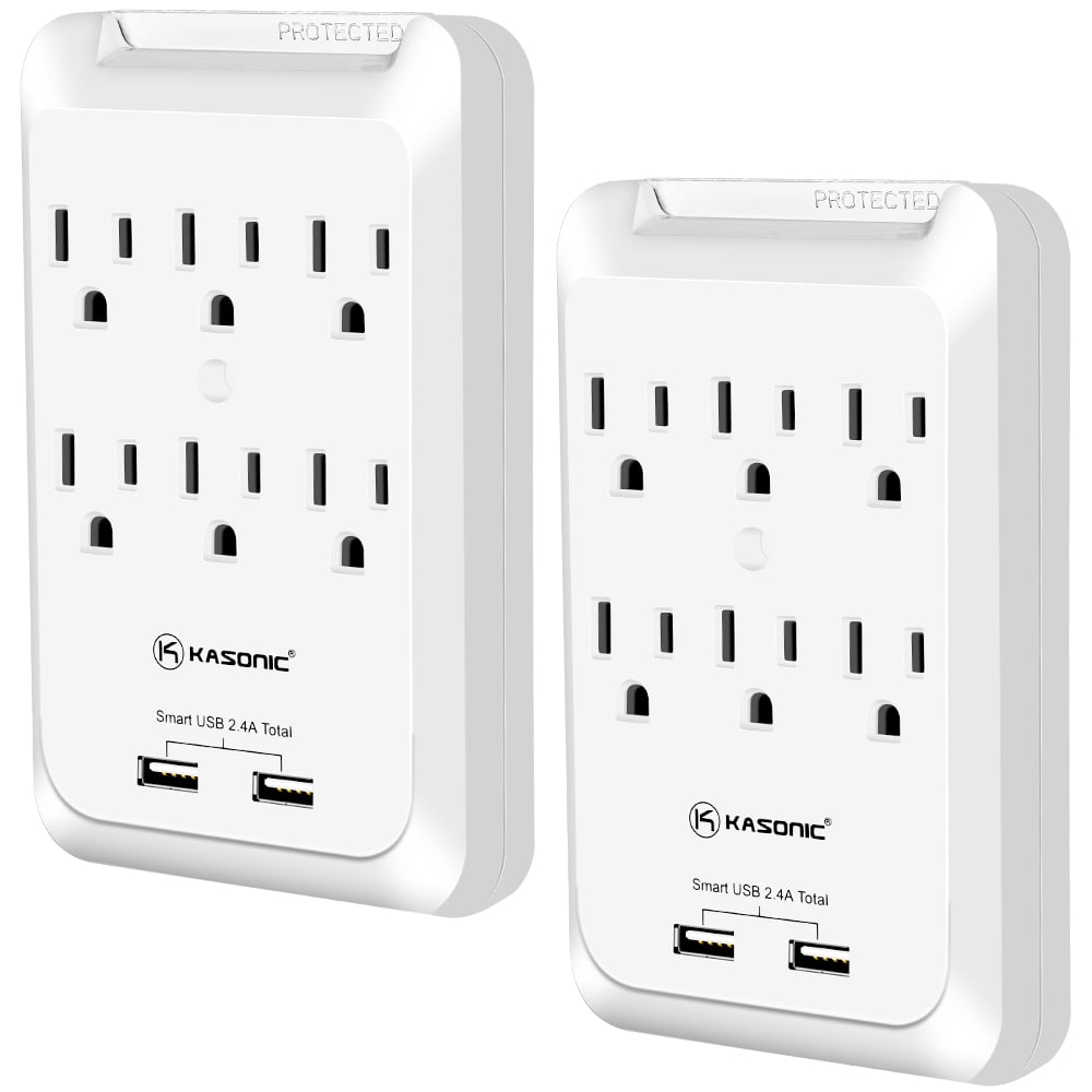 Kasonic 6Outlet Wall Mount Surge Protector, 2 USB Smart Charging Ports