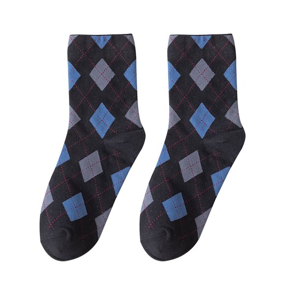 Aofany Women Fashion Argyle Pattern Print England Style Cotton Middle Tube Socks