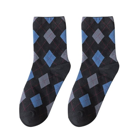 

Gyedtr Women Fashion Argyle Pattern Print England Style Cotton Middle Tube Socks