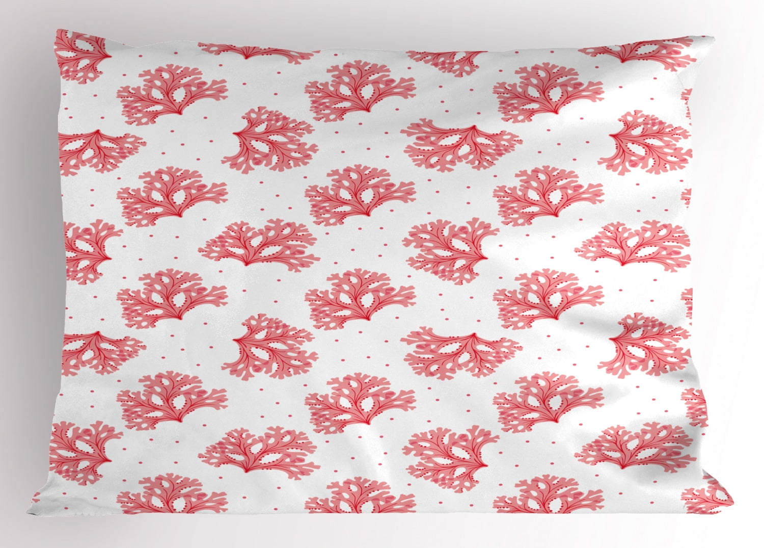 Coral Pillow Sham Underwater Theme Seaweeds and Dots Algae Tropical Ocean Life Aquatic Artwork, Decorative Standard Size Printed Pillowcase, 26 X 20 Inches, Coral Red White, by Ambesonne