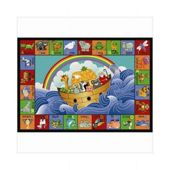 Joy Carpets Kid Essentials Noahs Alphabet Animals 78" x 109" Oval Indoor Area Rug in Color Multi