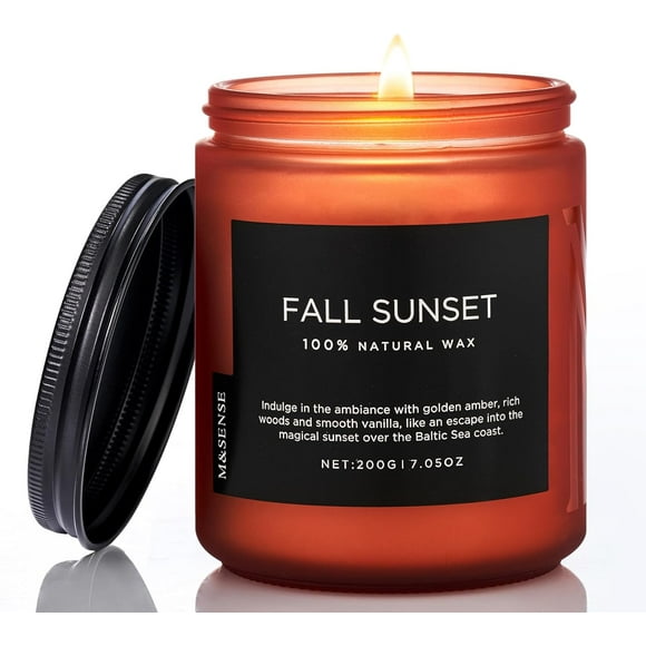shiyou-Fall Sunset, Baltic Amber Fall Scented Candle Clean Natural Soy Wax Non Toxic Candle, Cotton Wick Jar Candle, 7.05oz Up to 50 Hours Burn Time, Housewarming Candle Gift for Home Scented