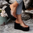 thumbnail image 4 of Rokment Women's Platform Wedges Dress Slip on Sandals Trendy Casual Open Toe Clear Band Chunky High Heels Beach Summer Heeled Walking Slides Slippers Black Size 9.5, 4 of 7