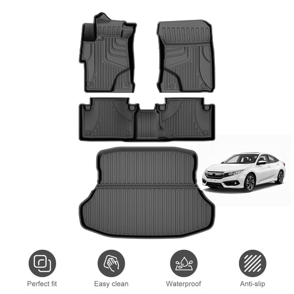 Fit for Honda Civic 2012-2015 (Not for Coupe) Floor Mats & Cargo Liner All Weather TPE Heavy Duty Waterproof Full Set Car Protection Accessories
