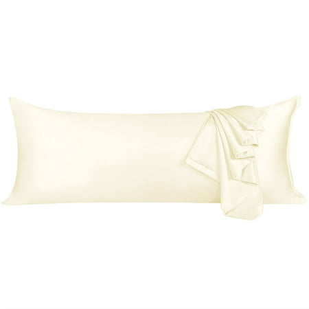 Zippered Cream Silky Satin Body Pillow Case 21x72 Long Pillow