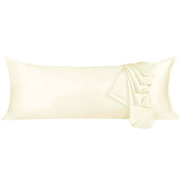 Unique Bargains Zippered Silky Satin Body Pillow Case Ivory 21" x 72