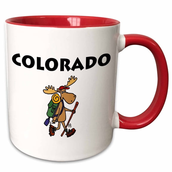 3drose, Cool Funny Cute Colorado and Moose Hiking Cartoon, 11oz Two-tone Red Mug