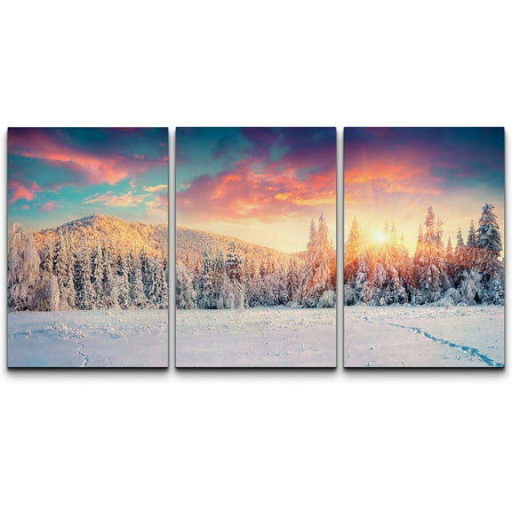 wall26 - 3 Piece Canvas Wall Art - Colorful Winter Panorama in The Carpathian Mountains. Fir Trees Covered Fresh Snow - Modern Home Art Stretched and Framed Ready to Hang - 16"x24"x3 Panels