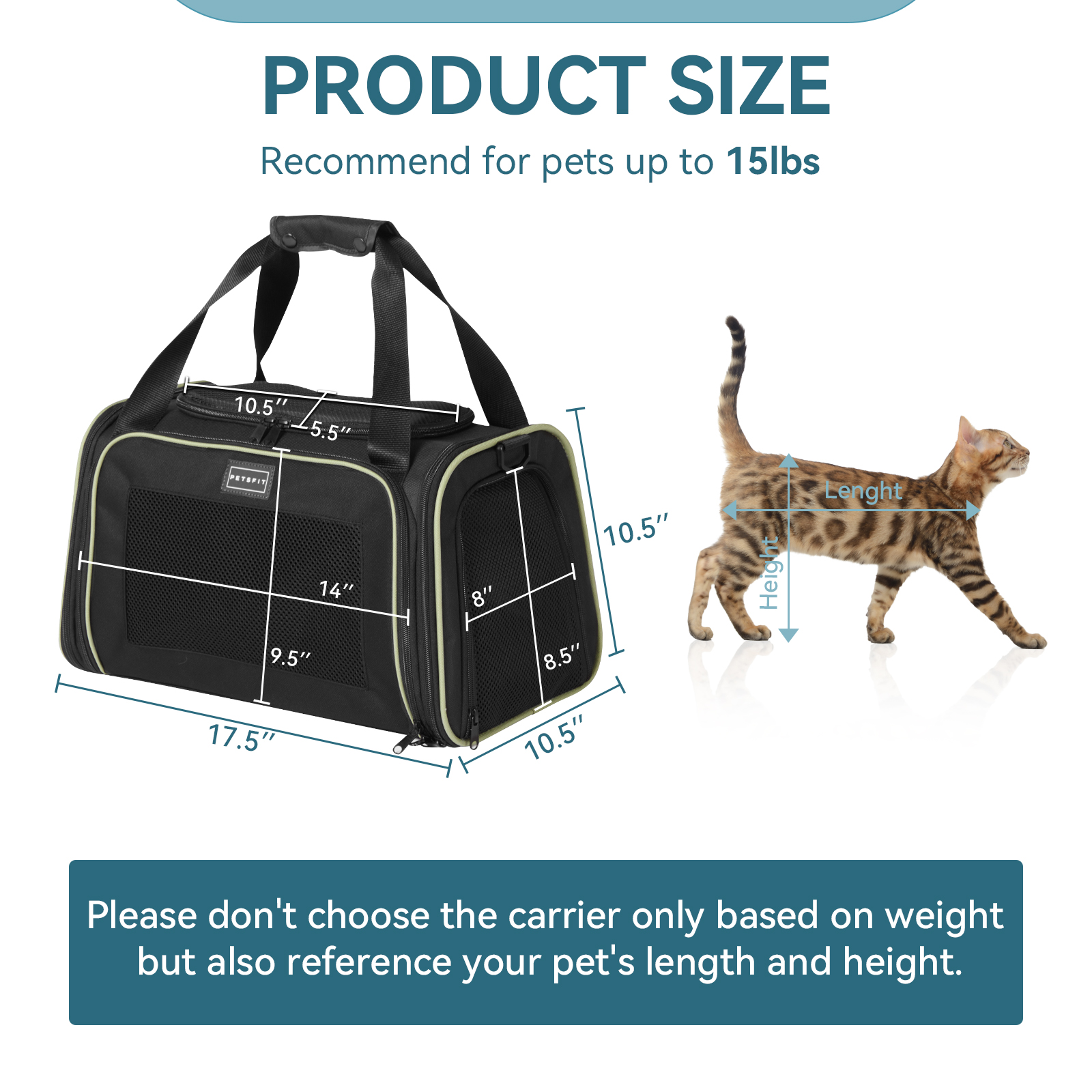 Petsfit 17in Airline Approved Cat Carrier with Extendable Mat photo 7