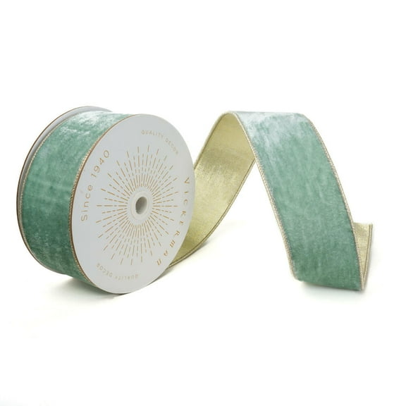 Vickerman QK241555 2.5 in. x 10 Yards Light Blue Velvet Champagne Wired Ribbon