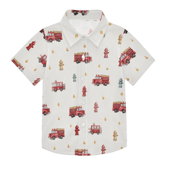 Boys Button-Down Shirt Short Sleeve Shirt Tops for 3Y Red Fire Trucks Pattern
