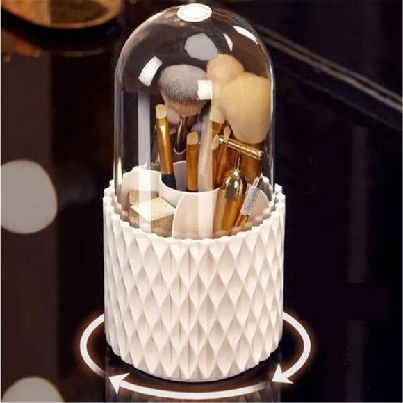 Openpig Makeup Brush Holder Organizer with Lid -360° Rotating Dustproof Make Up Brushes Container with Clear Cover, Spinning Cosmetics Holders Storage Cup