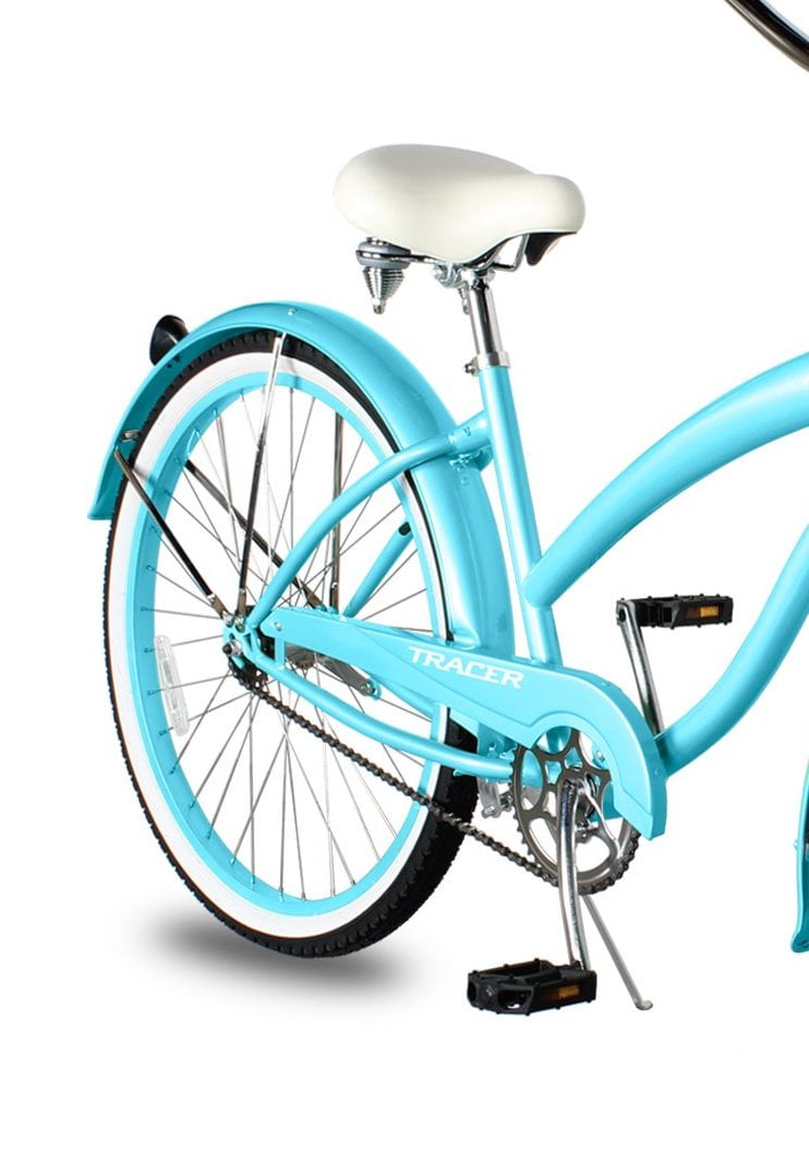 WonderWheels Beach Cruiser Shimano Tx-35 7 Speed Bicycle, Bike, V-Brake Stainless Steel Spokes One Piece Crank Alloy Purple Rims 36 H With Fender - Blue