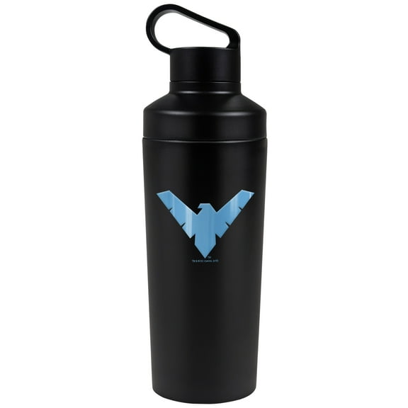 Batman Official Batman Nightwing Logo Pattern 18 oz Insulated Water Bottle, Leak Resistant, Vacuum Insulated Stainless Steel with 2-in-1 Loop Cap