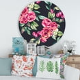 thumbnail image 1 of Designart - Red VIntage Roses and Berries On Black - Farmhouse Metal Circle Wall Art, 1 of 5