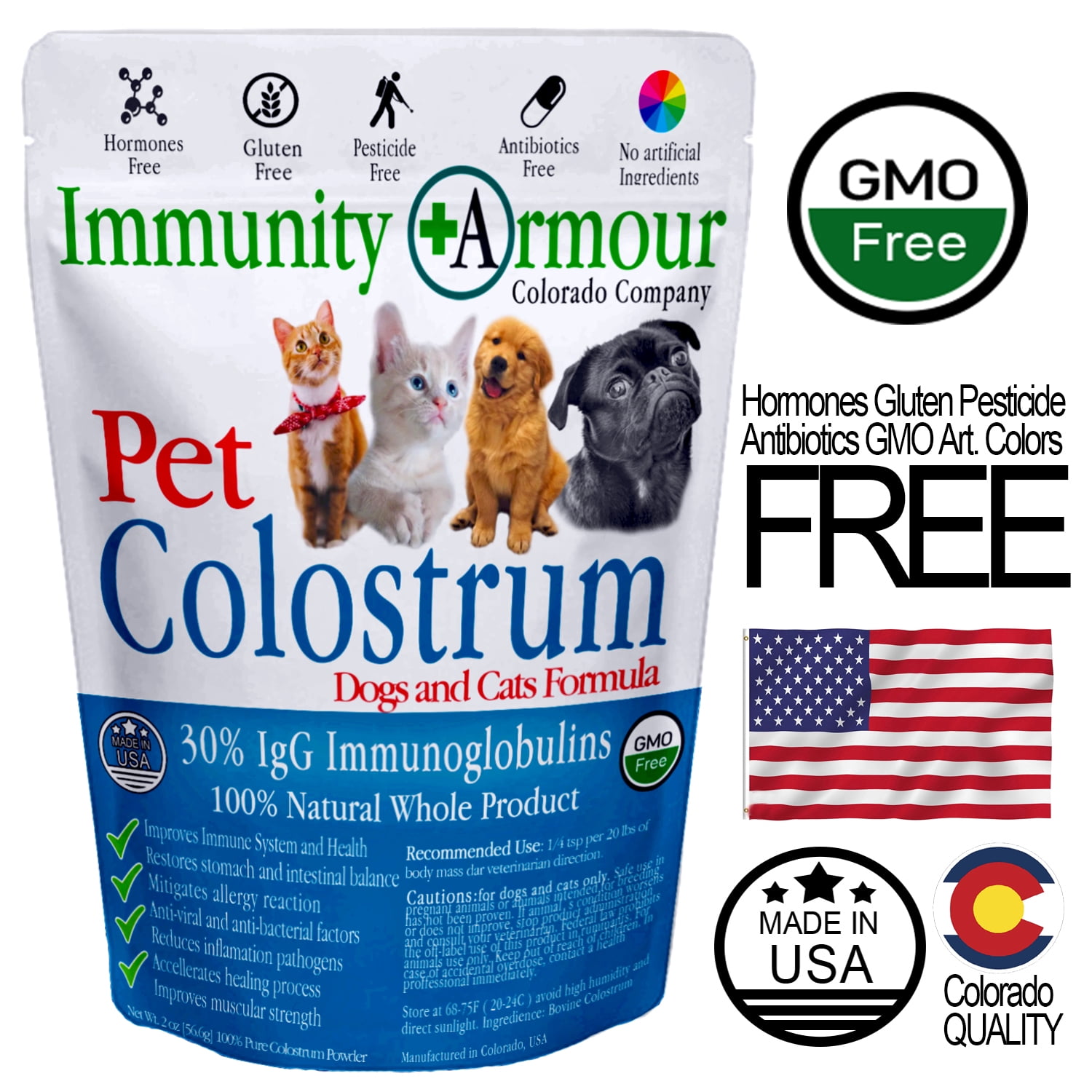 Immunity Colostrum for Pets, Dogs and Cats Supplement 100 Pure and
