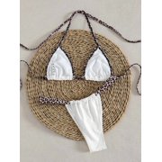 Leopard White Halter Neck Tie-Up Micro Triangle Bikini Set Women Elegant Sexy Beach Swimwear Summer