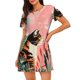 thumbnail image 1 of Easygdp Colorful Cat With Flowers Camisón de manga corta para mujer, informal, estampado, 1 of 6