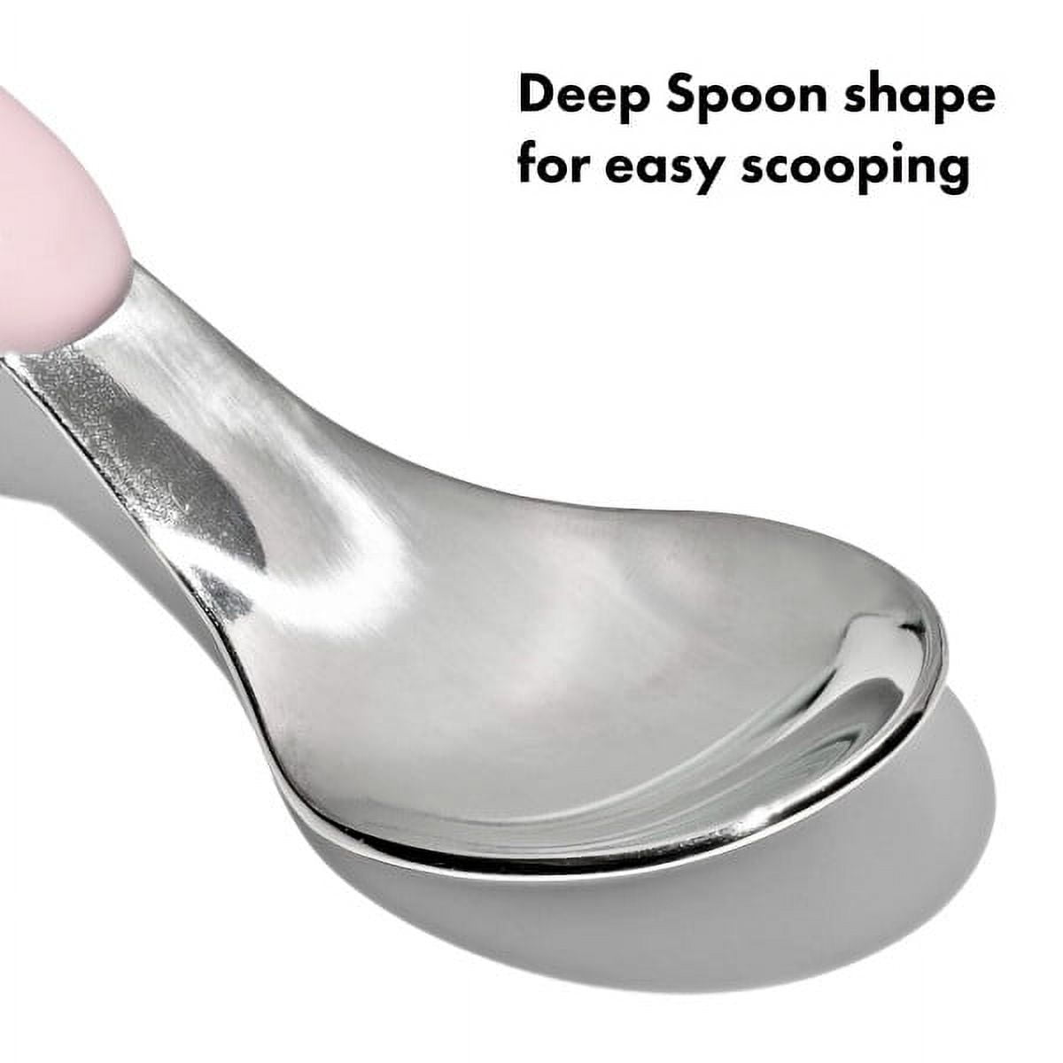 OXO Tot Toddler Travel Stainless Steel Fork and Spoon 2 Piece Set for 12+ Months, Blossom