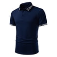thumbnail image 5 of VEKDONE Men's Golf Shirt Casual Short Sleeve Button Up Collared T-Shirt with Leopard Print Trim Summer Business Work Shirts Navy M, 5 of 9