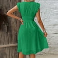 thumbnail image 6 of Summer Dresses for Women Party Outfit V Neck Ruffle Fly Sleeve Casual Eyelet Button Up Smocked Knee Length Dress (M, Green), 6 of 7