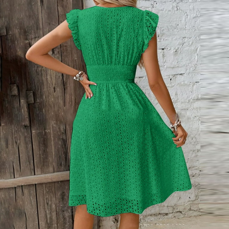 UPPADA Womens Summer V-Neck Ruffle Cap Sleeve Dress Casual Shift Mini Dress  Summer Dresses A Line Smock Short Dress Green,XXL - Walmart.com