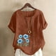 thumbnail image 3 of Túnica de Manga Corta Tops para las Mujeres Océano Pescado Impreso Blusa, Ropa Casual Ver Botón Arriba Camiseta, 3 of 4