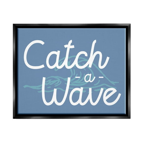 Stupell Industries Catch a Wave on Blue Landscape Painting Black Floater Framed Canvas Art Print Wall Art, 21 x 17