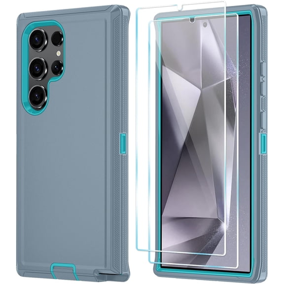 for Samsung Galaxy S24 Ultra Case with HD Screen Protector [Not fit S24 / S24 Plus ], Samsung S24 Ultra Phone Case, [3 in 1] Heavy Duty Phone Case (GreySkyBlue)